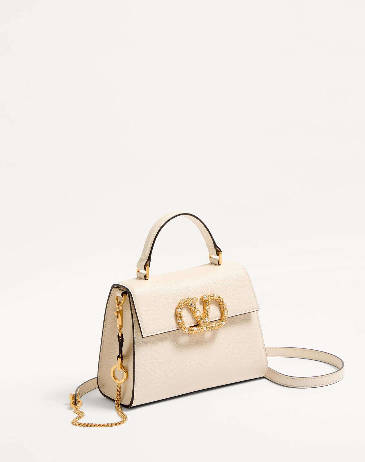 Valentino Garavani Garavani Vsling Small Handbag In Grainy Calfskin With Jewel Logo Woman Ivory Uni In White