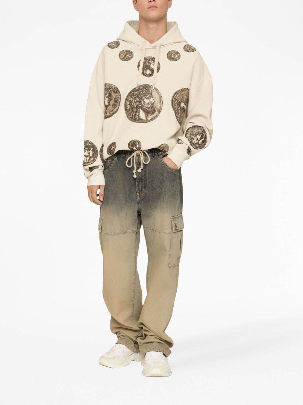 Dolce & Gabbana Coin Print Inside-out Jersey Hoodie In White