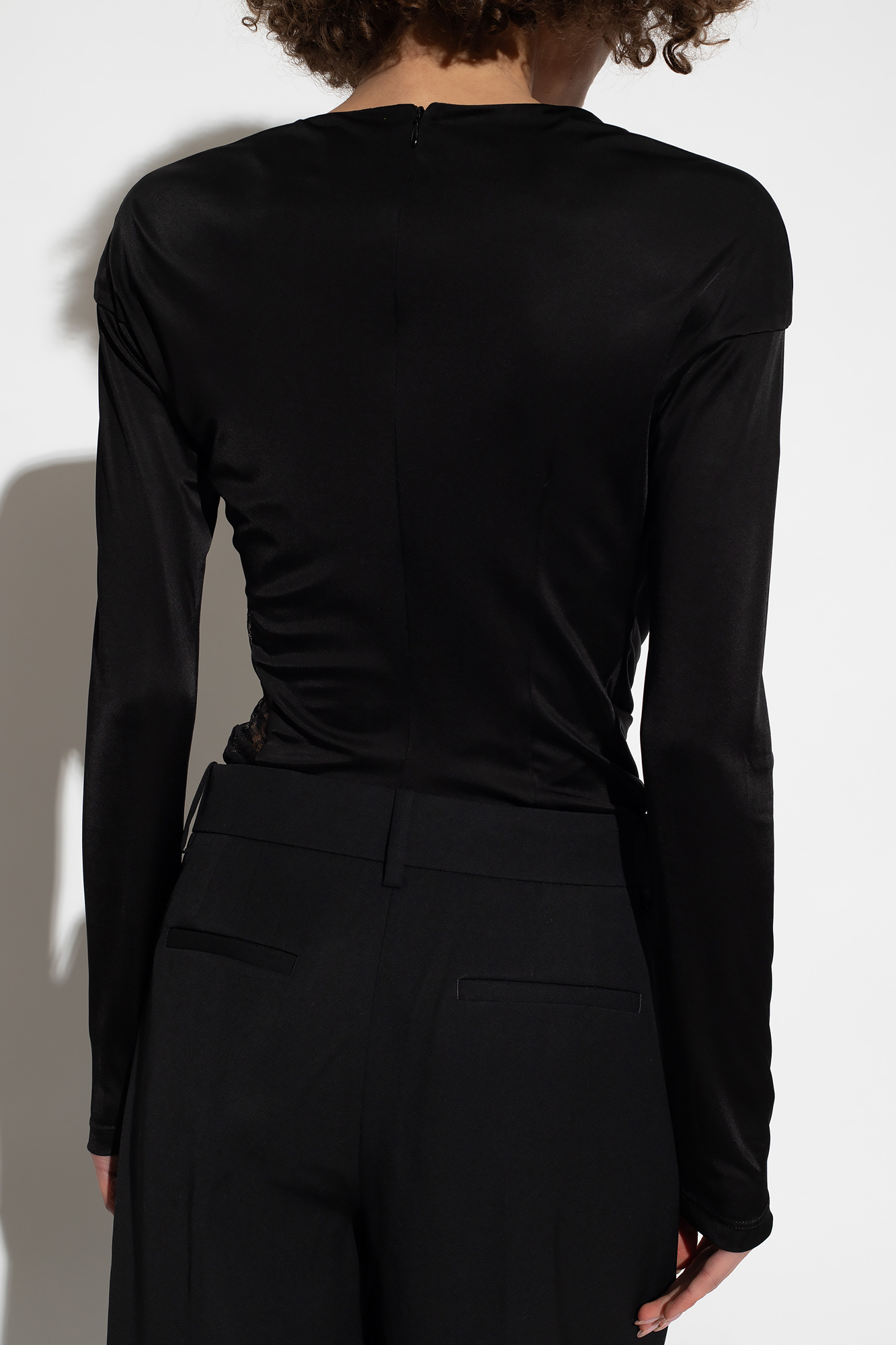 Givenchy Draped Top In Jersey And 4g Lace In Black