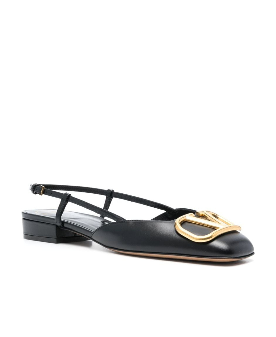 Valentino Vlogo Leather Slingback Ballerina Shoes In Black