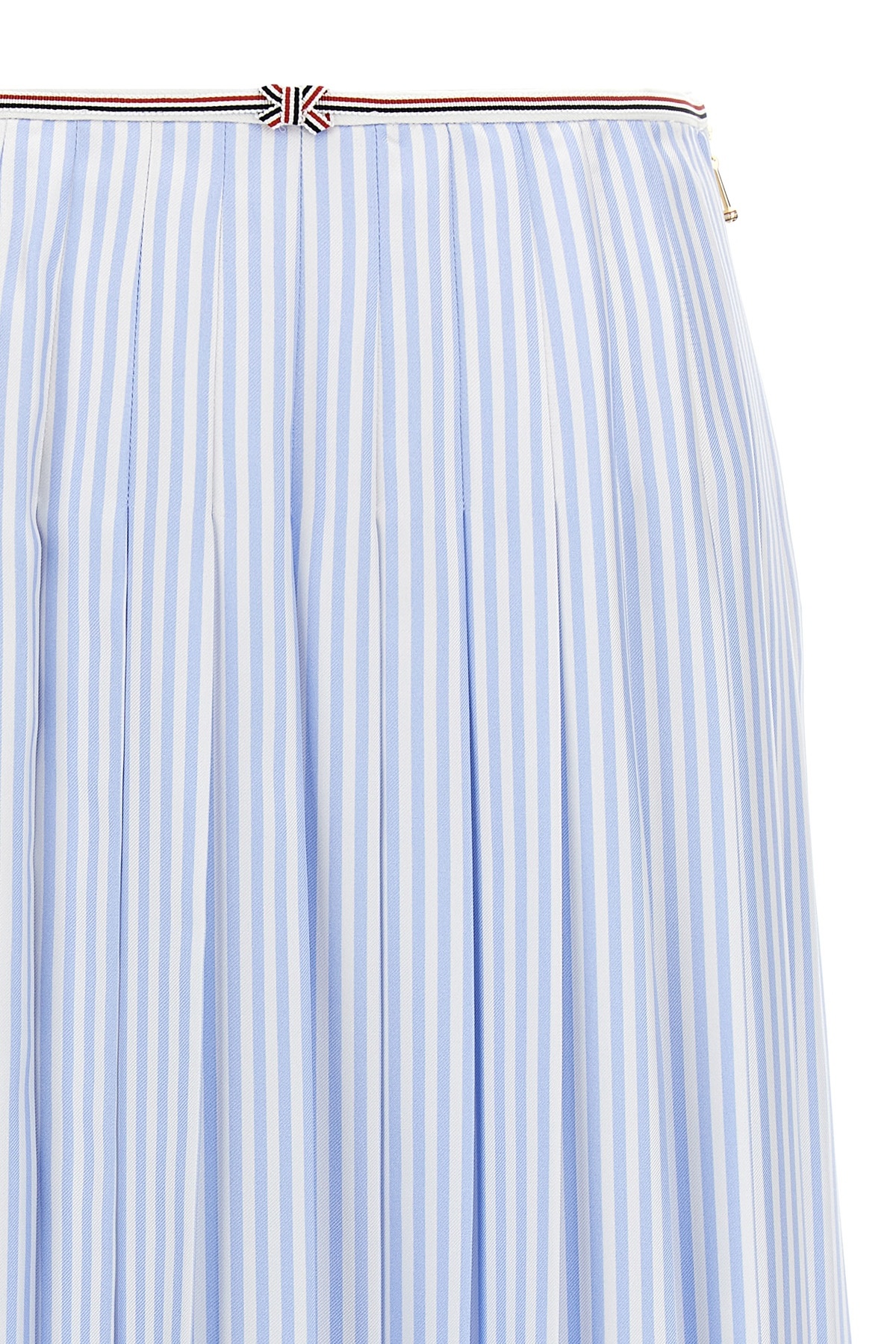 Thom Browne Awning Striped Poplin Funmix Pleated Skirt In Blue