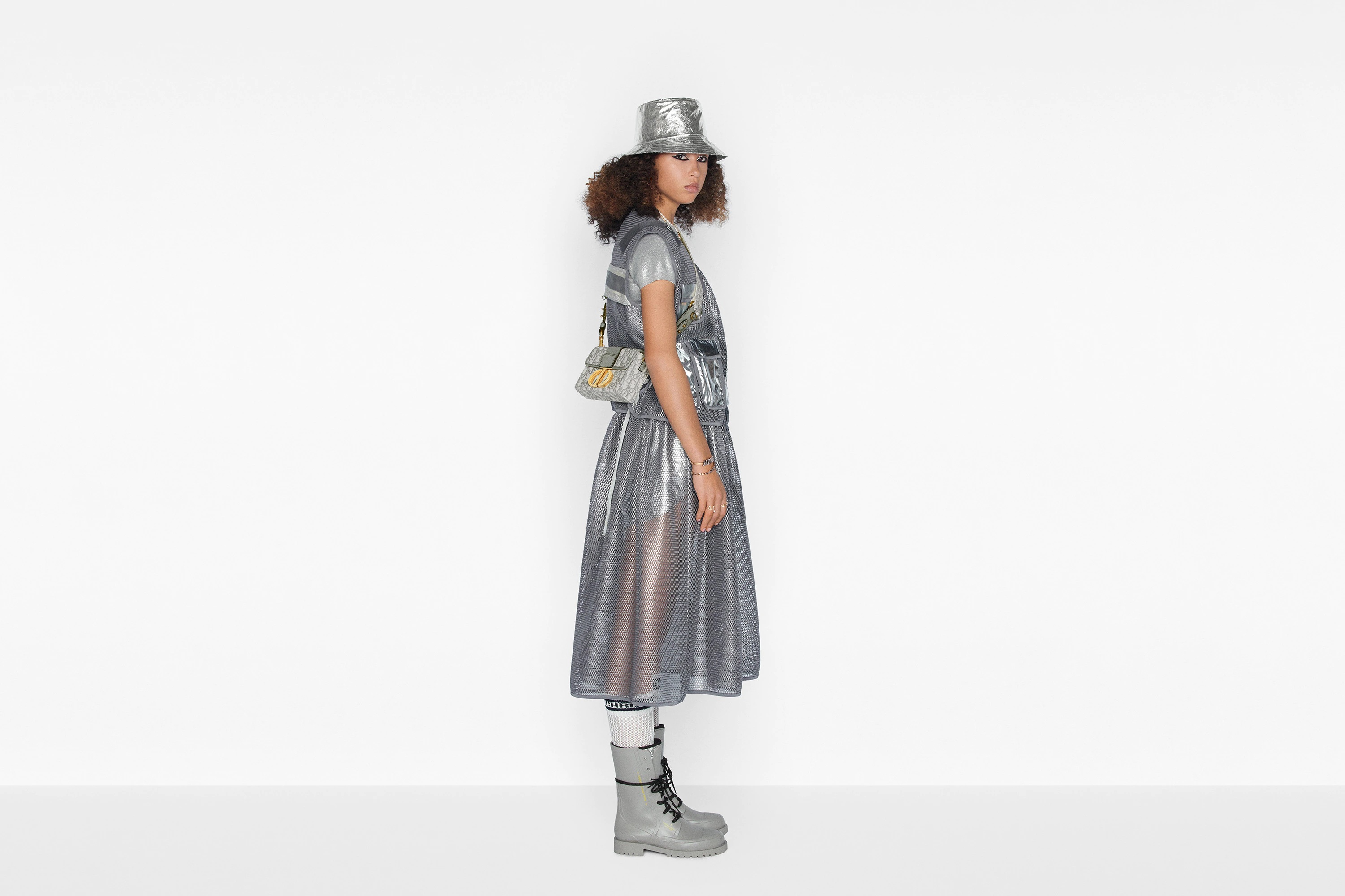 Dior Metallic Drawstring Skirt In Gray