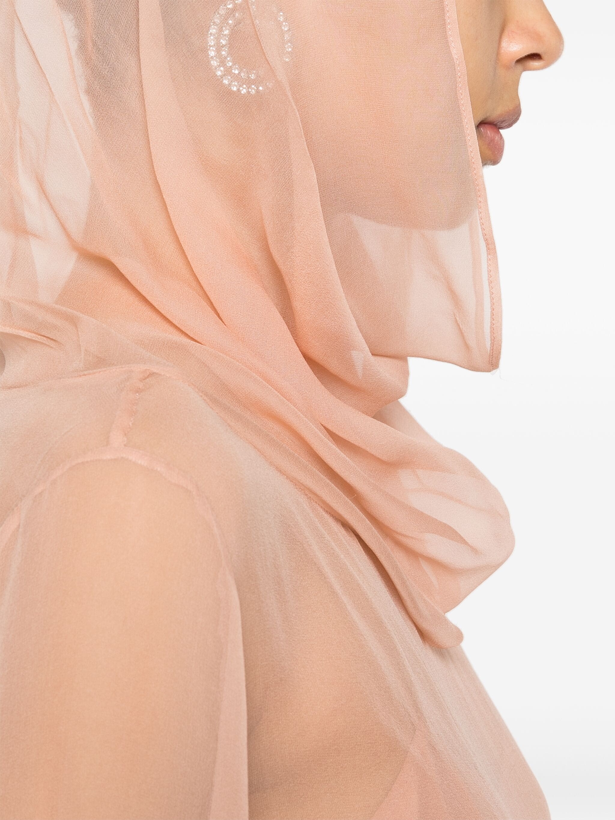Alberta Ferretti Cowl-collar Semi-sheer Blouse In Nude