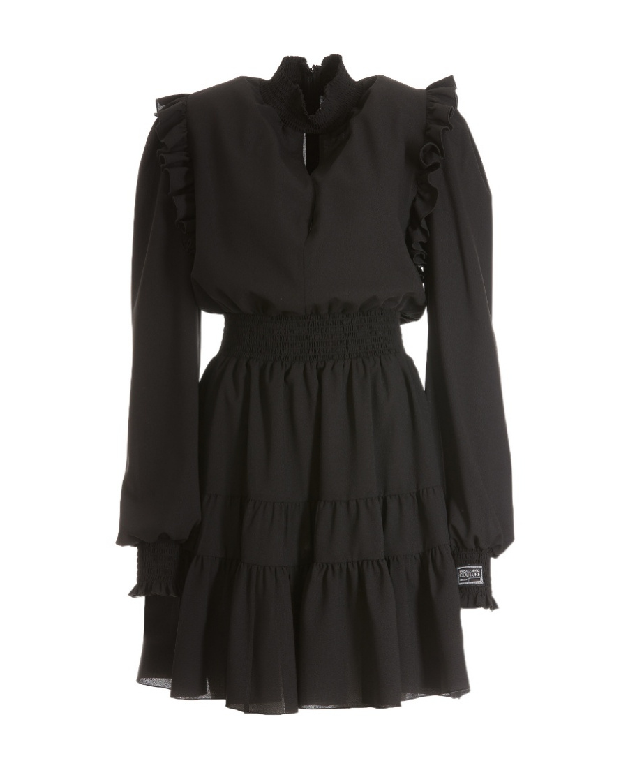 Versace Jeans Ruched Long-sleeve Mini Dress In Black
