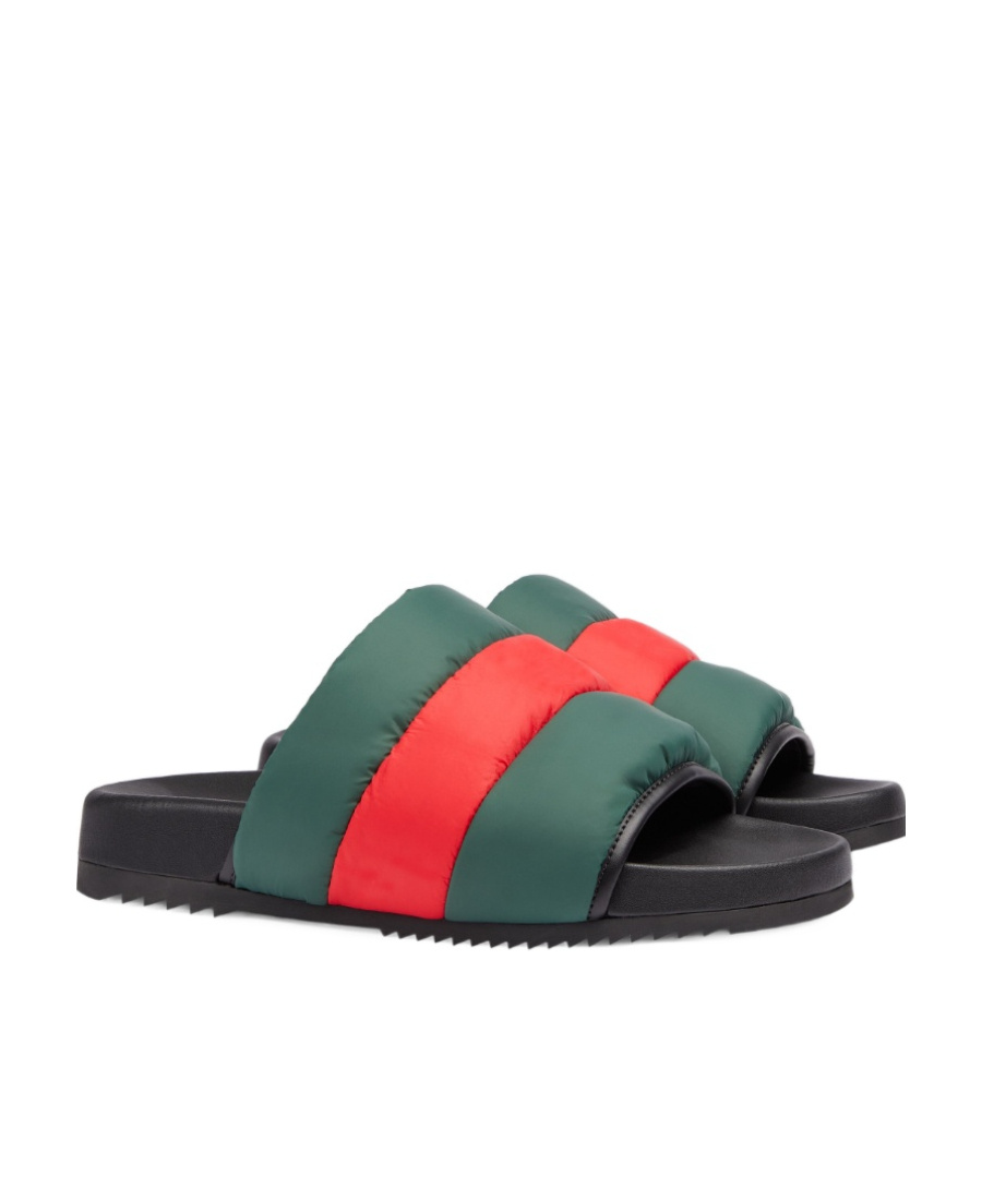 Shop Gucci Web-stripe Open-toe Slides In Green