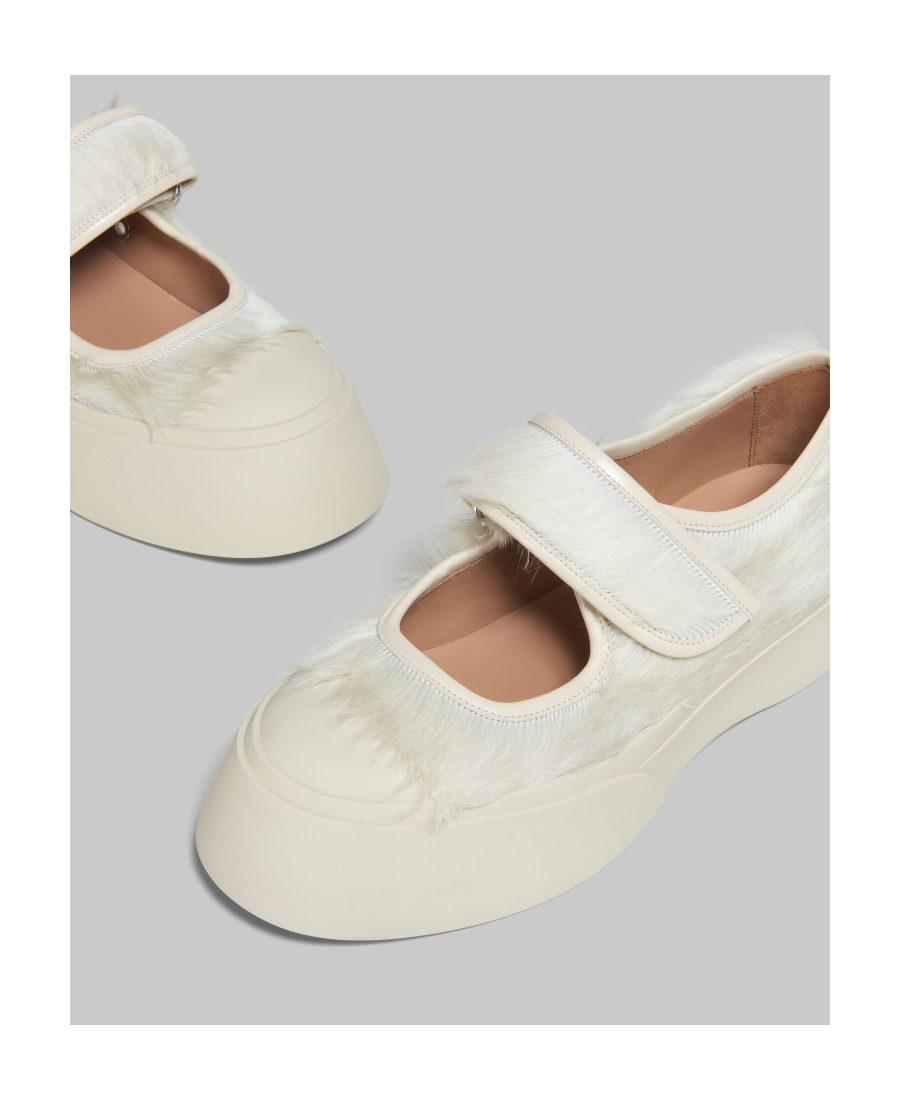 Shop Marni Mary Jane Long-hair Sneakers In White