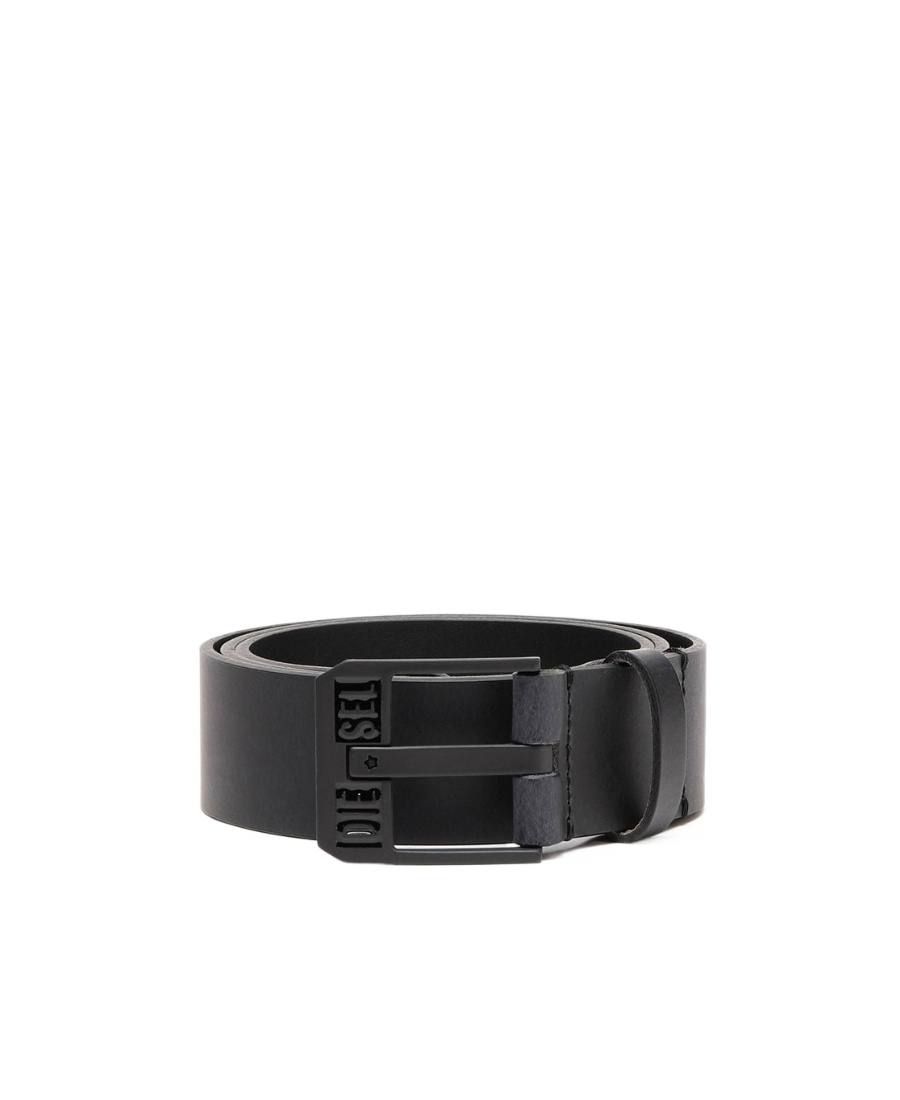 Diesel Logo-buckle Buffalo Leather Belt In Black