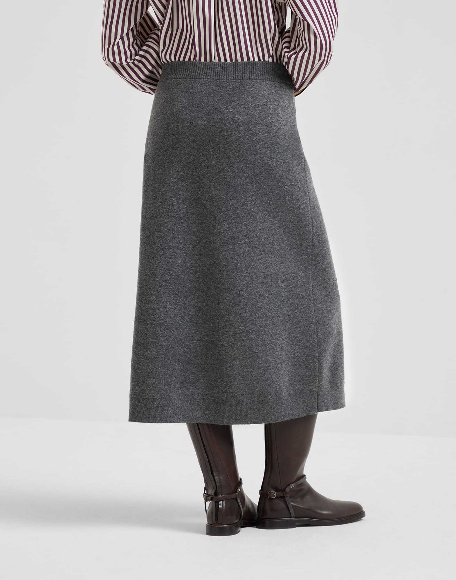 Brunello Cucinelli A-line Double Cashmere Midi Skirt In Gray
