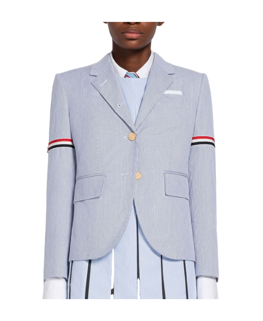 Thom Browne Woman Blazer Navy Blue Size 10 Cotton In Gray