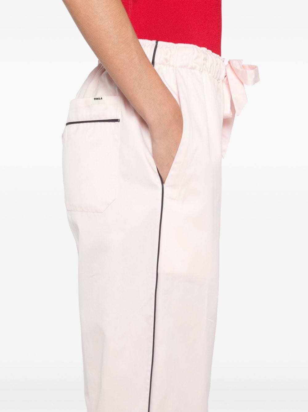 Tekla Wide Leg Satin Pajama Bottoms With Side Stripe In Pink