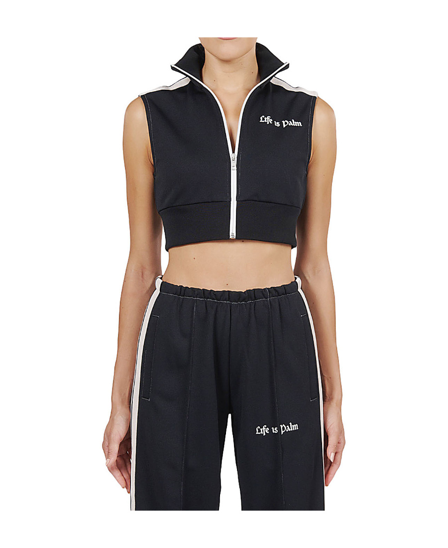 Palm Angels Logo-print Cropped Gilet In Black