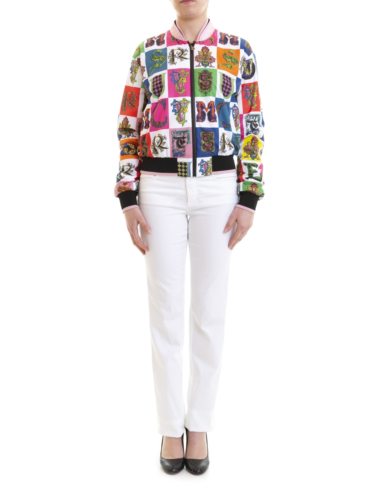 Versace Splicing Details Baseball Jacket In Multicolor
