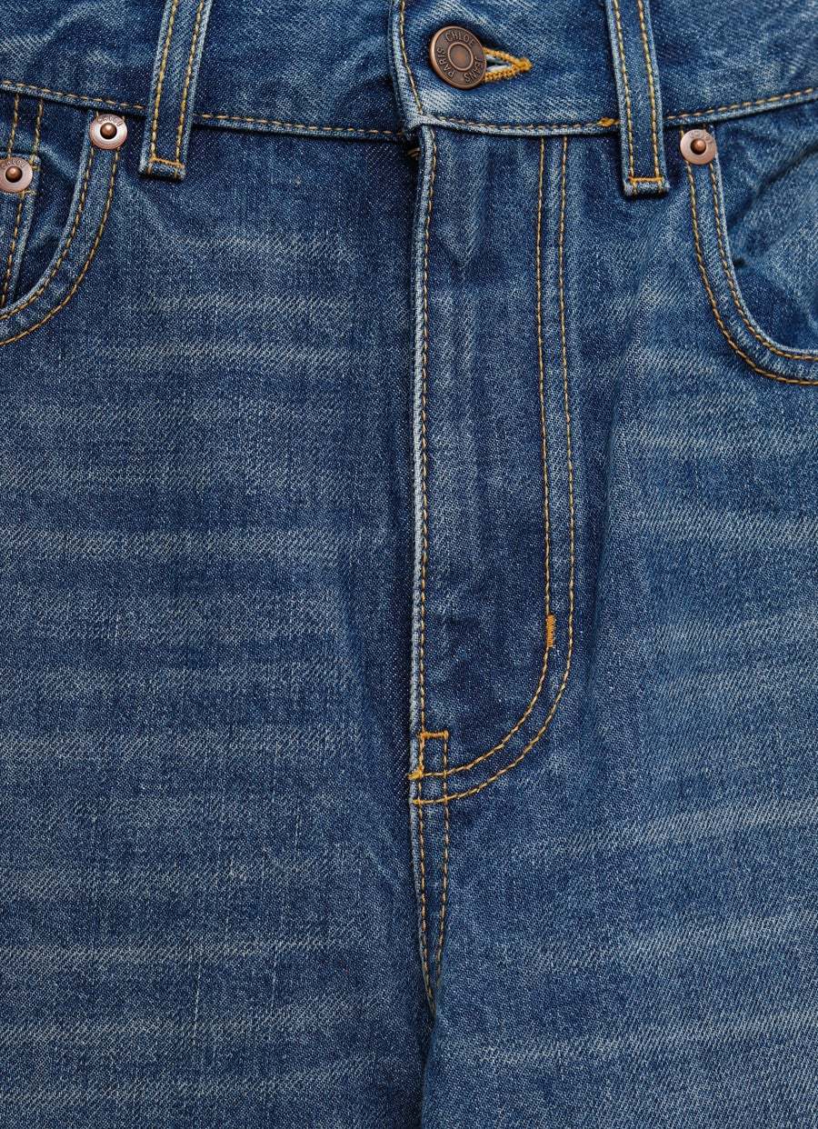 Chloé Blue High Waisted Jeans With Wide Leg And Logo Patch On The Rear In Denim Woman In Blue