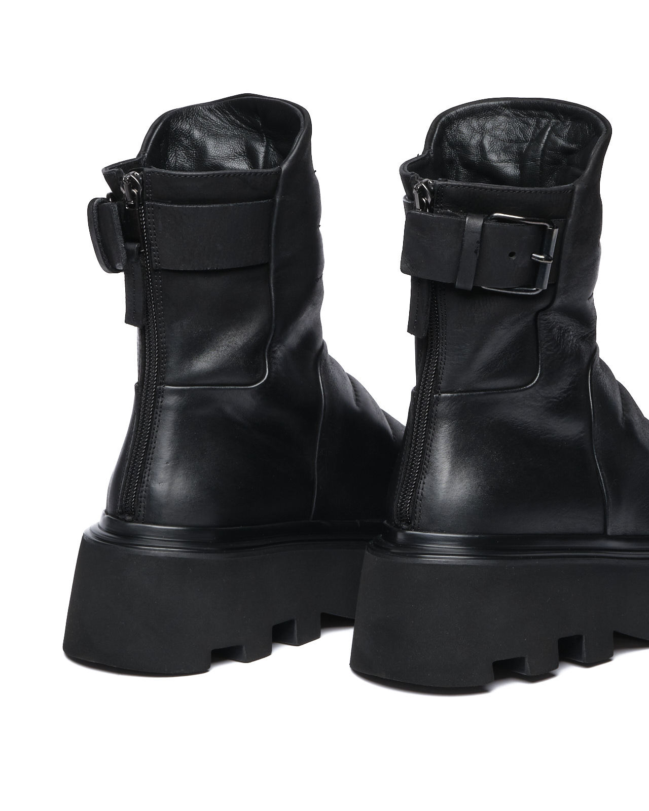 Elena Iachi Leather Clasp Boots In Black