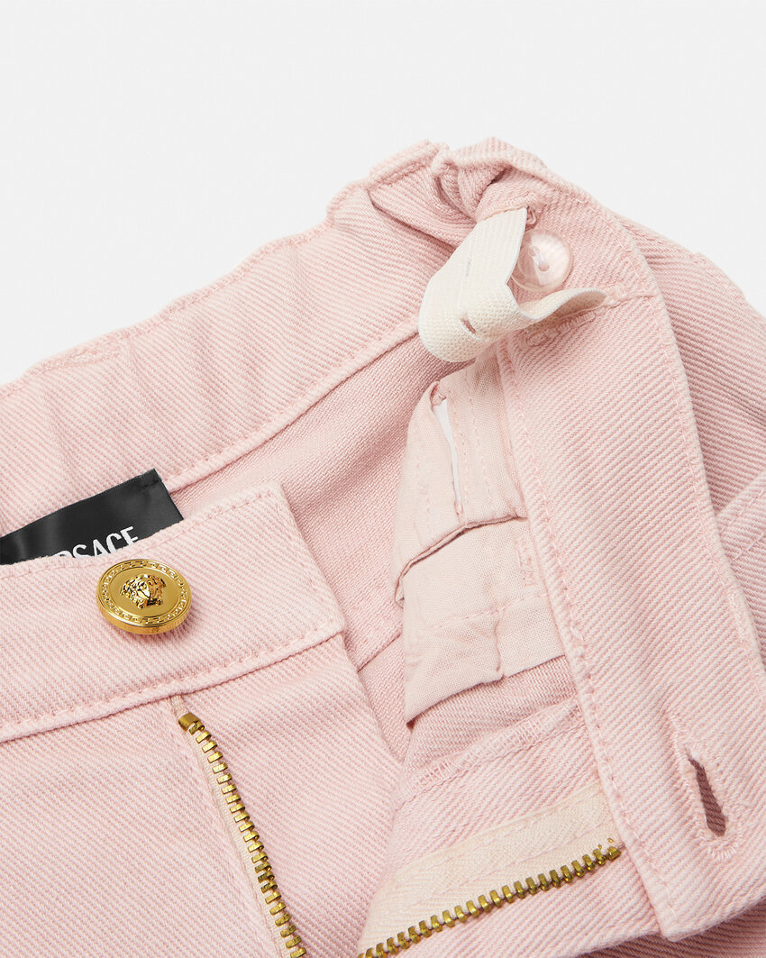Versace Logo Patch Jeans In Pink