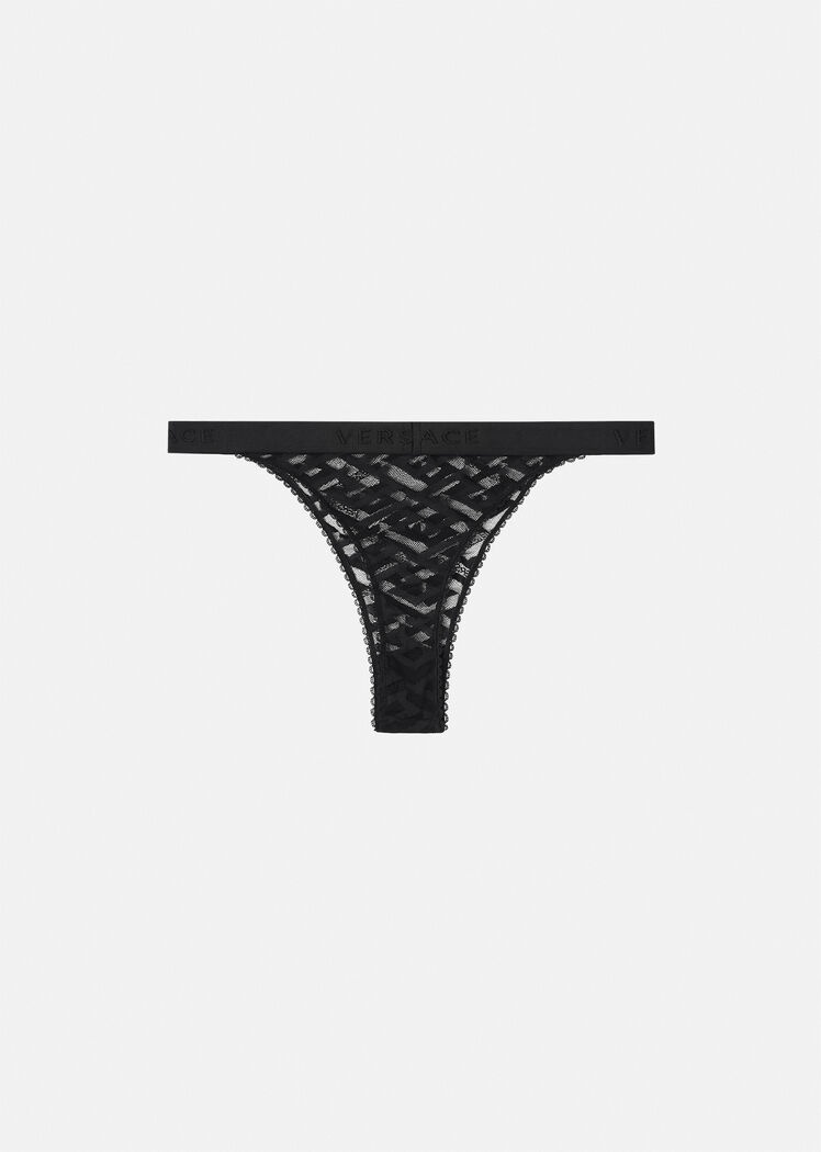 VERSACE LACE-DETAIL SEMI-SHEER THONG 