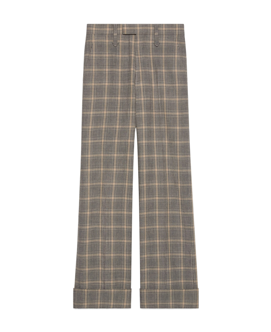 Gucci Prince Of Wales Motif Wool Trousers In Gray