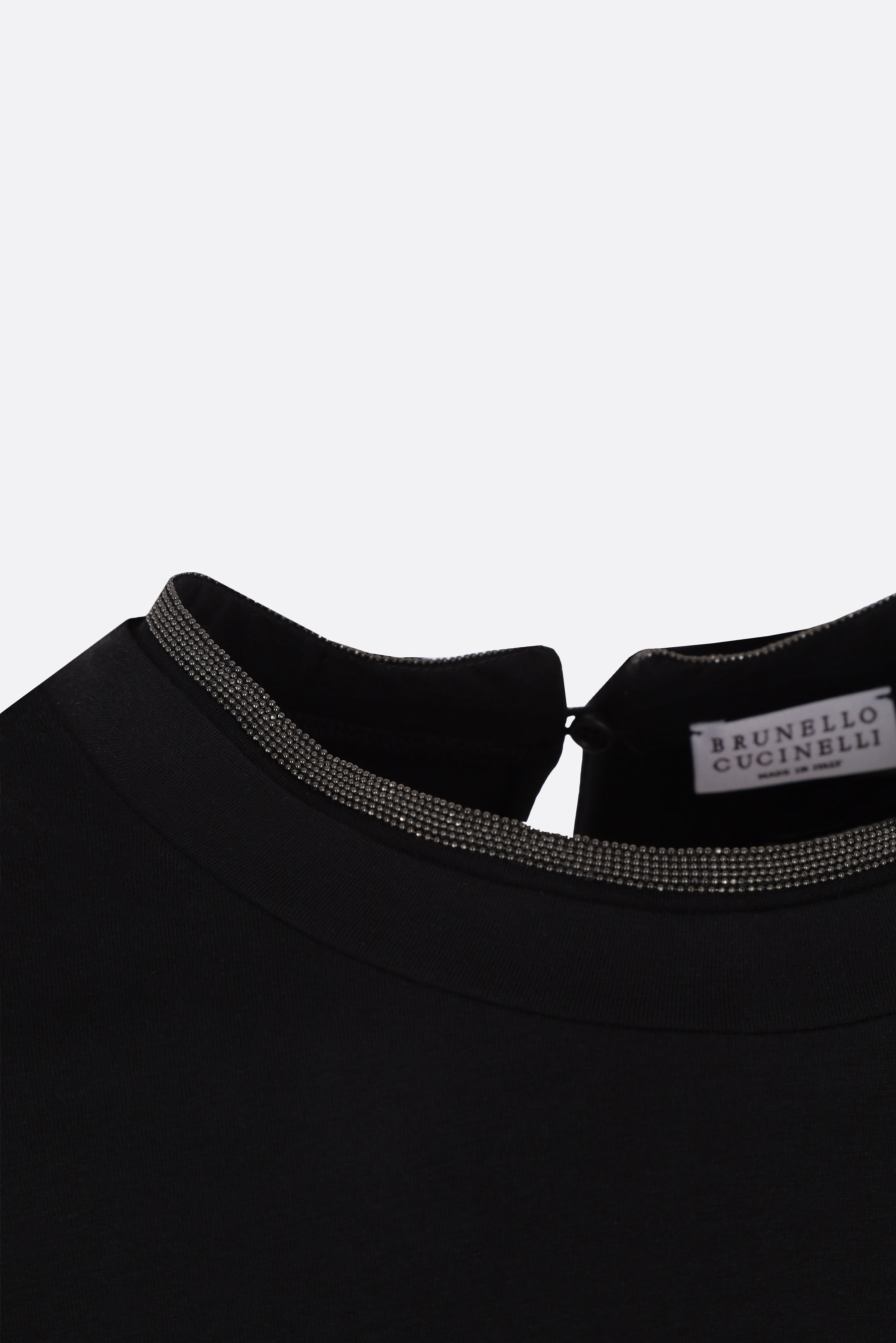 Brunello Cucinelli Short-sleeved T-shirt With Rolled Sleeves And Keyhole Detail In Black