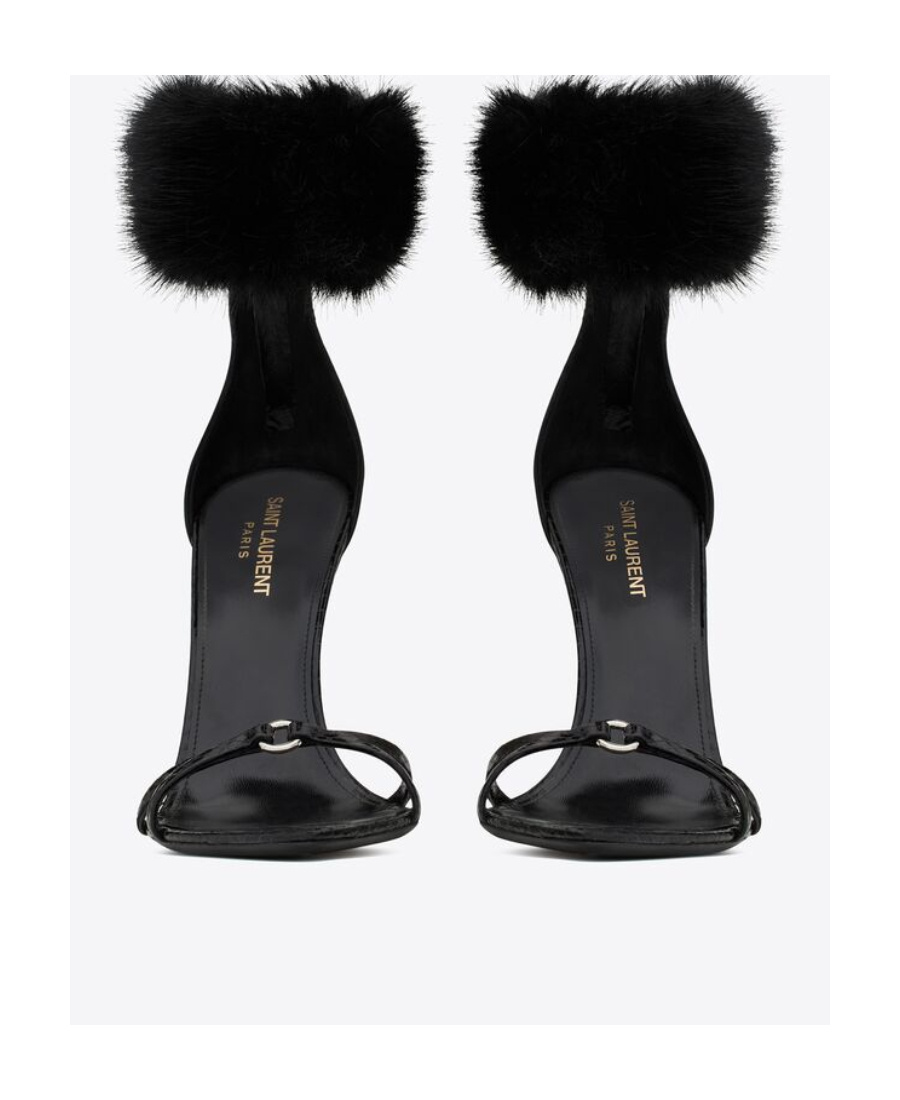 Saint Laurent Gippy Croc-embossed Leather Fur-strap Sandals