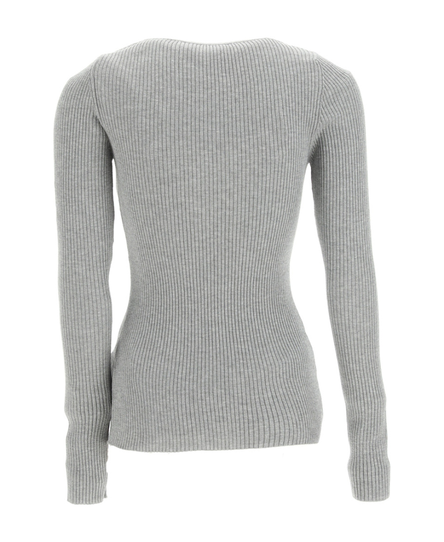 Blumarine Long-sleeved V-neck Knitted Sweater In Gray