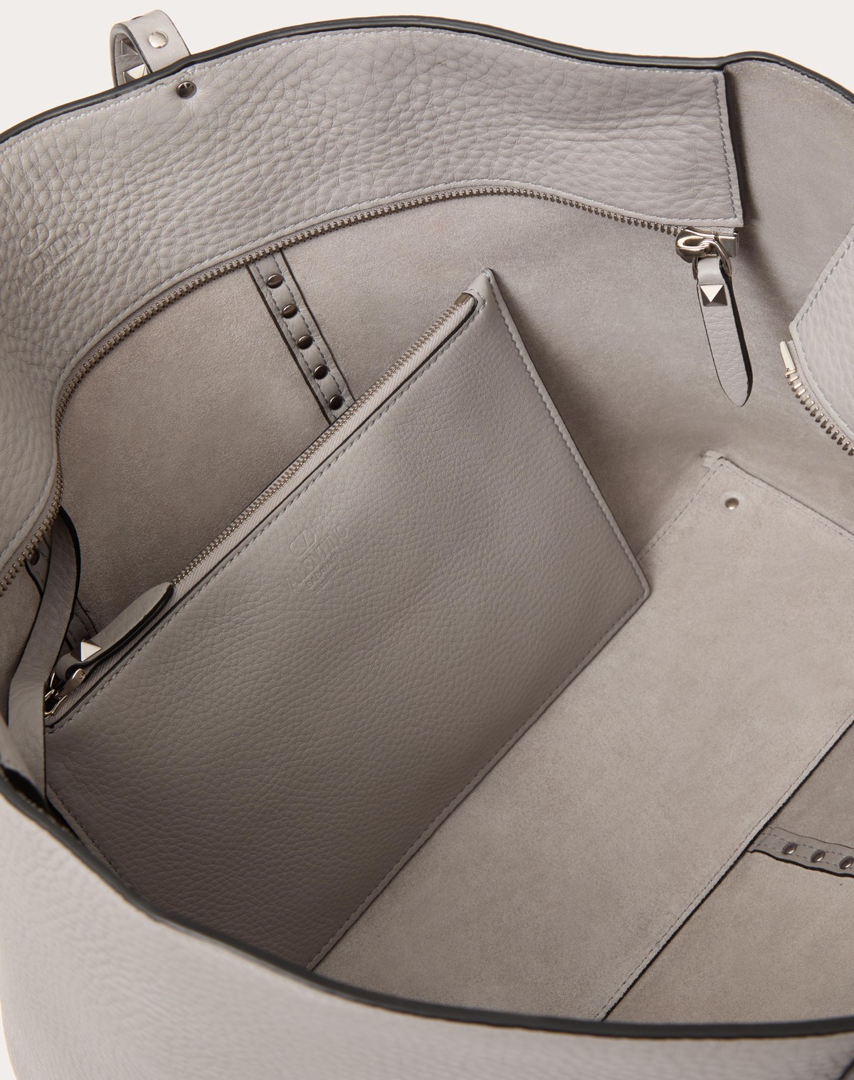 Valentino Rockstuds Leather Tote Bag In Gray