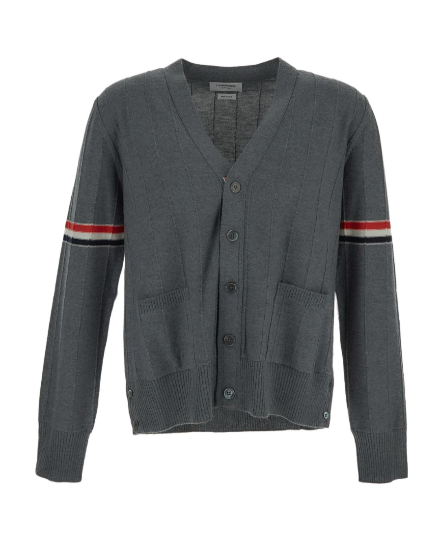 Thom Browne Wool Relaxed V-neck Armband Cardigan In Black