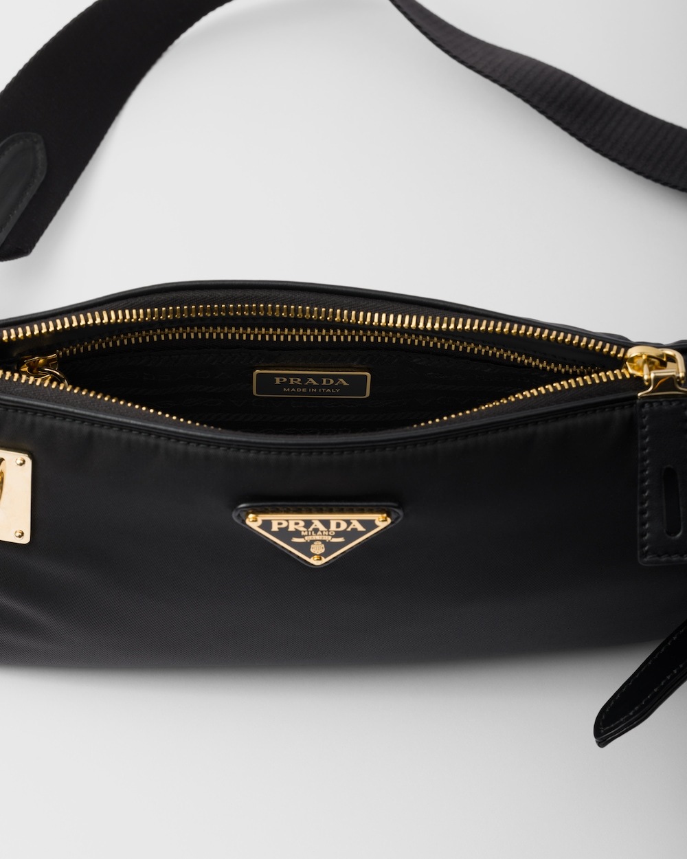 Prada Small Leather-trim Shoulder Bag In Black