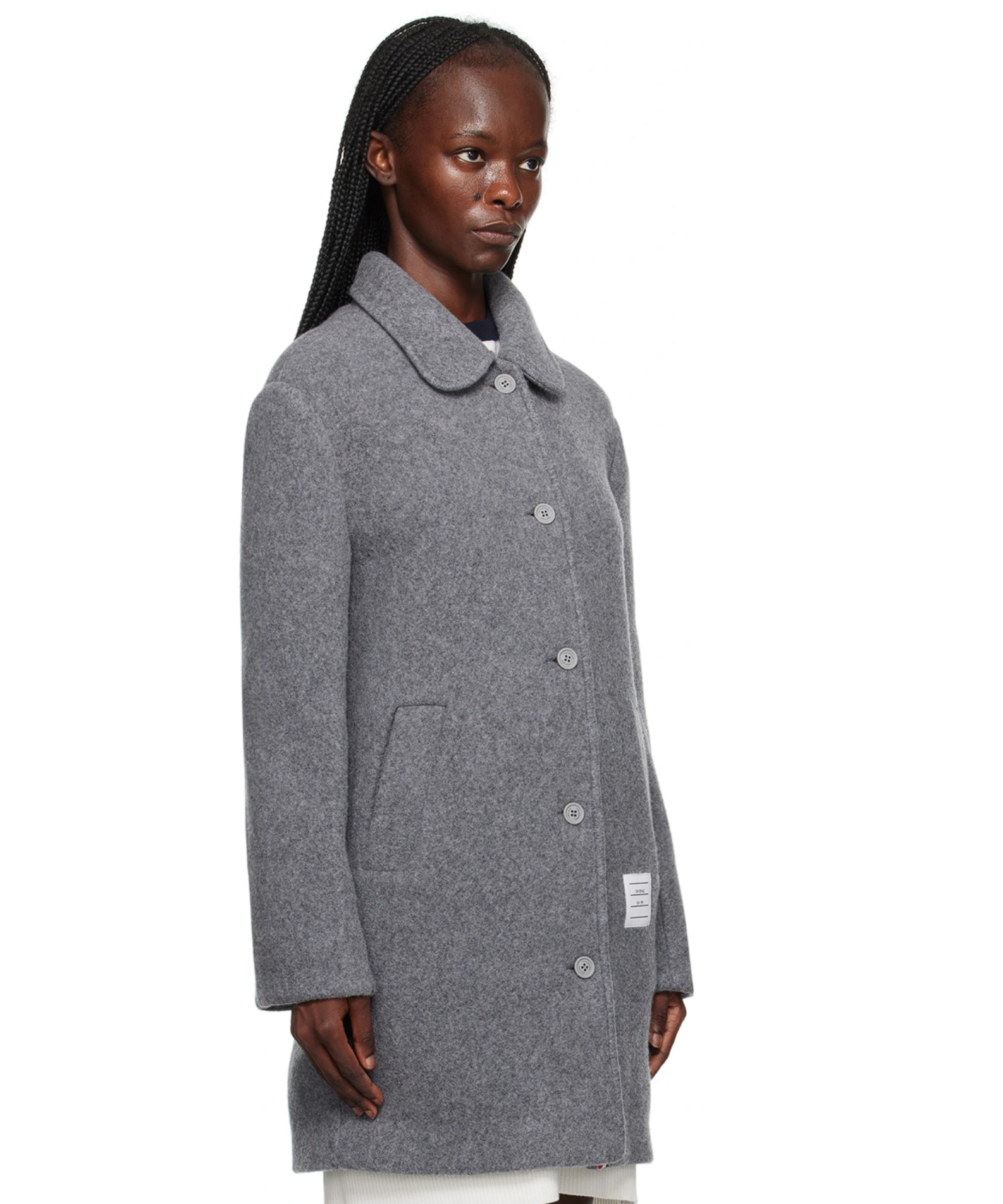 Thom Browne Rwb-stripe Wool Overcoat In Gray