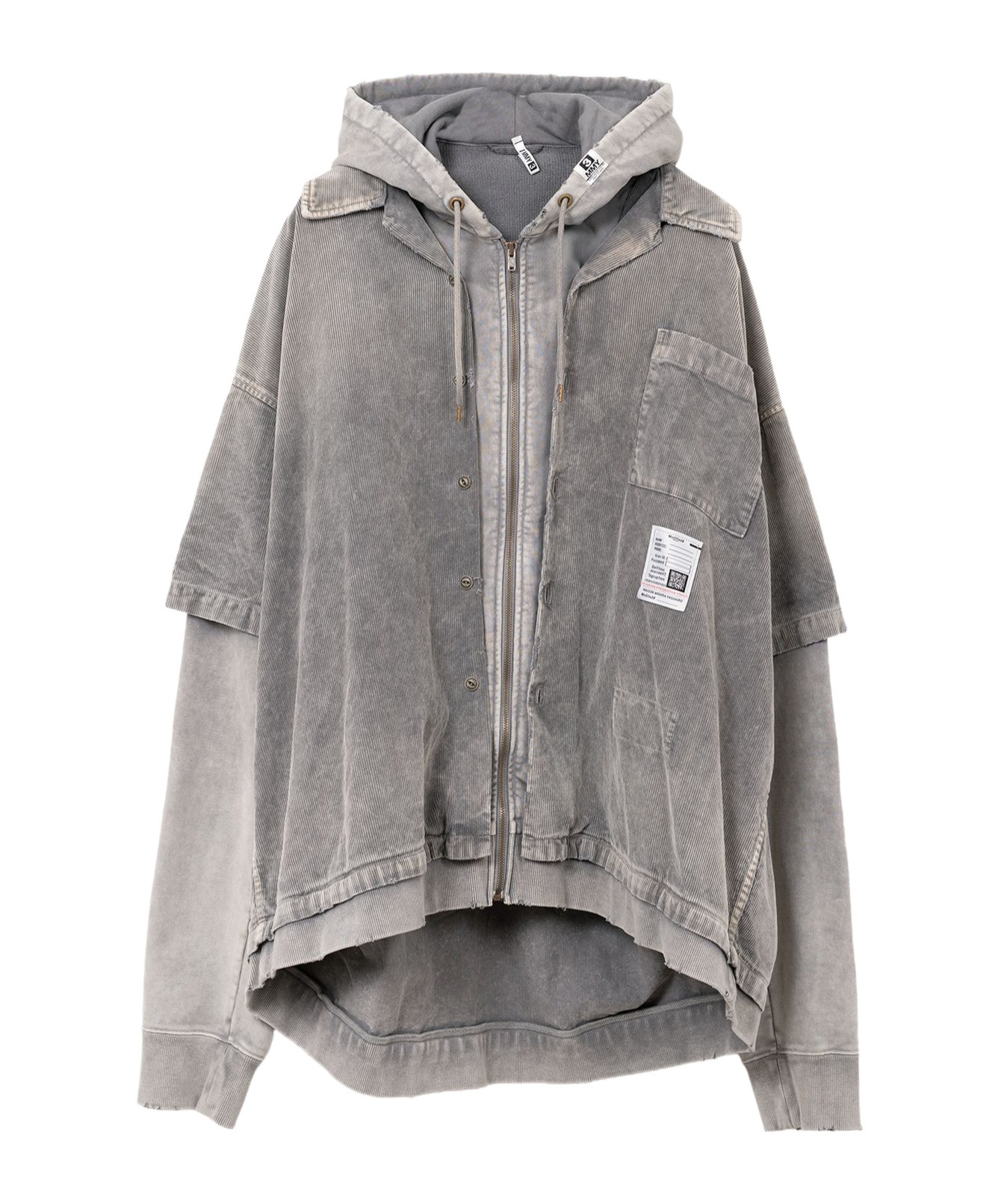 Miharayasuhiro Corduroy Hooded Layered Shirt In Gray
