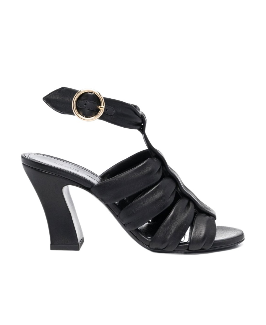 Khaite Perth Caged Calfskin Block-heel Sandals In Black