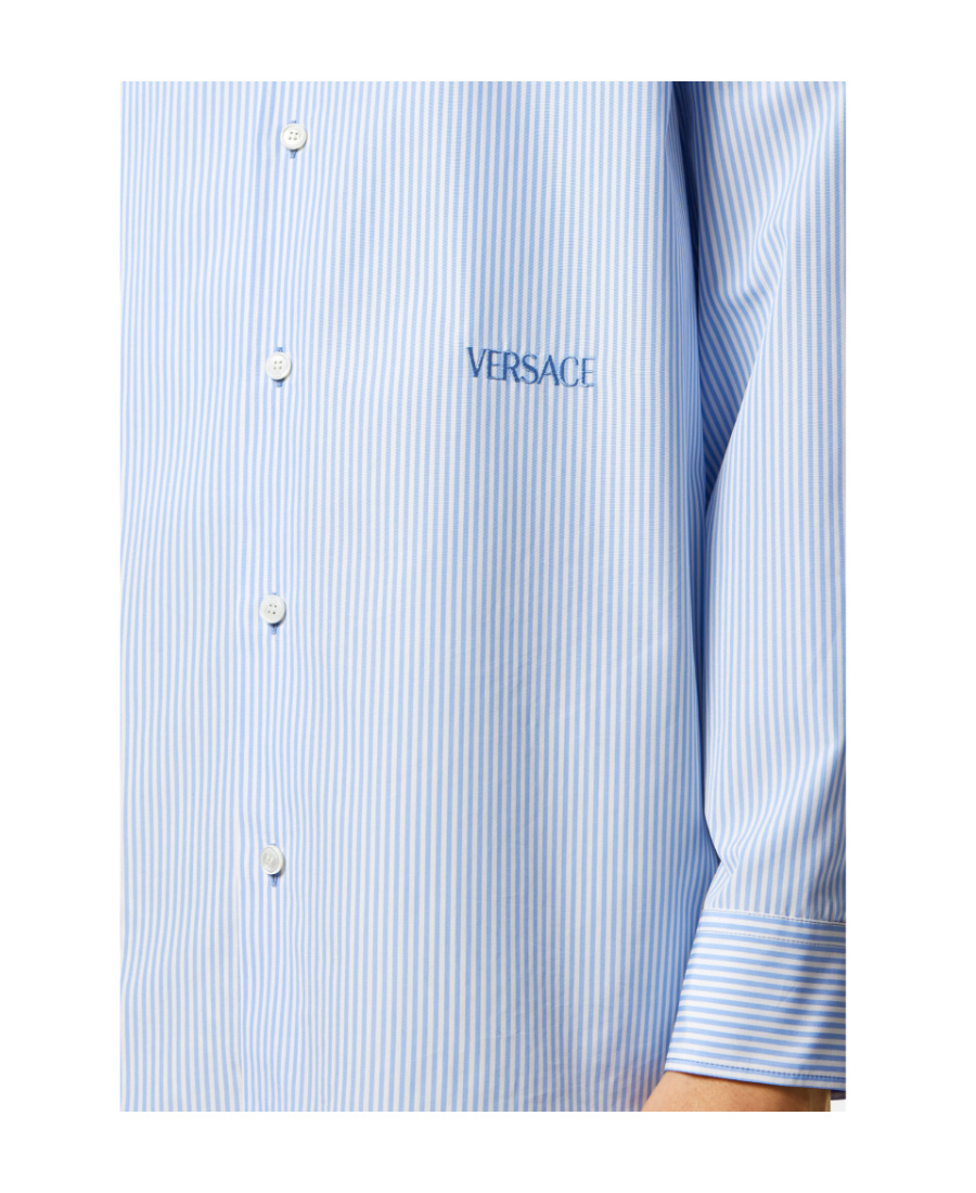 Versace Men Seashell Baroque Striped Shirt In Blue
