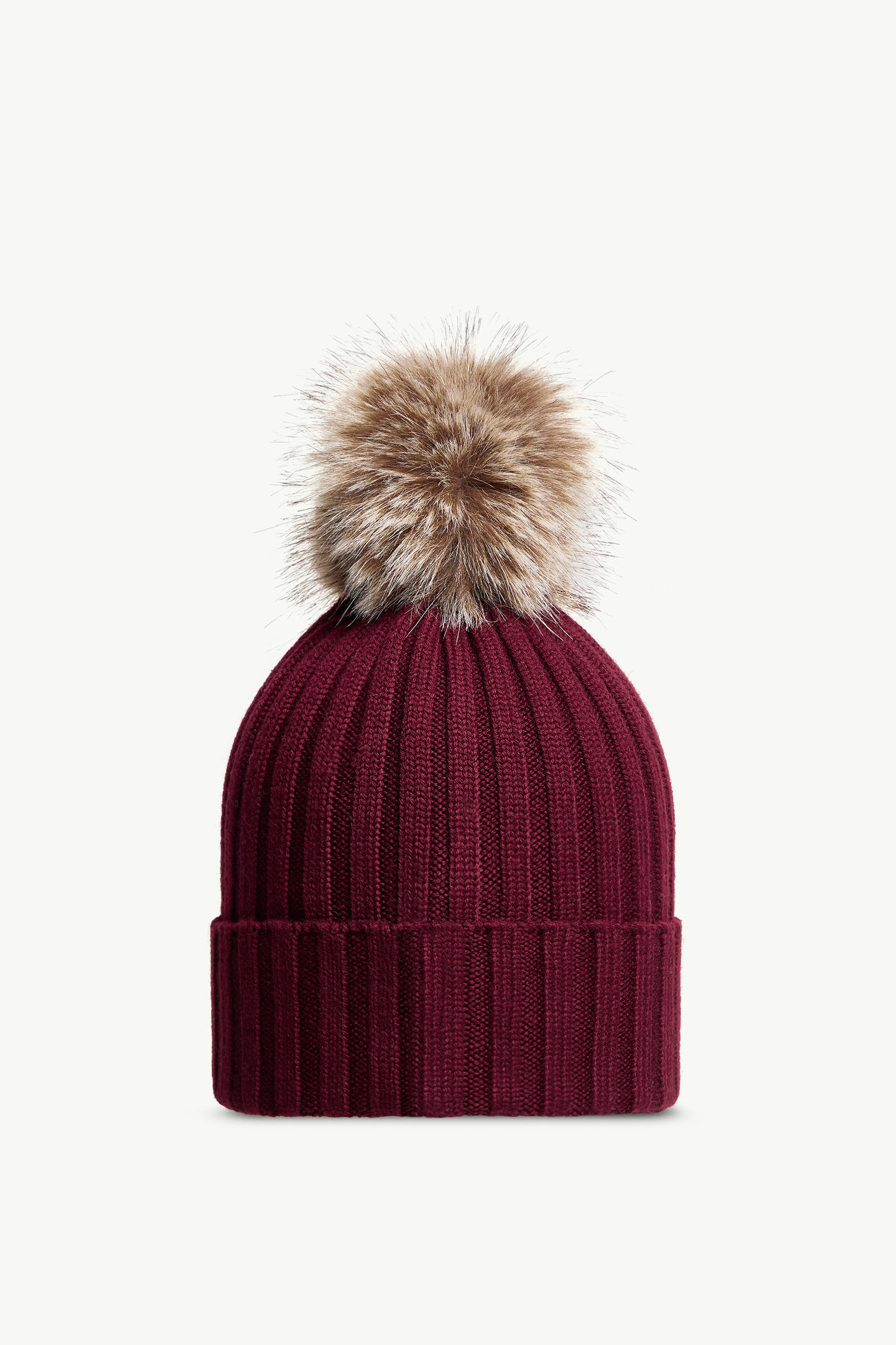 Moncler Maroon Logo Ribbed Texture Beanie Hat In Red