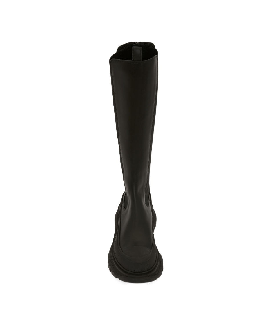 Alexander Mcqueen Tread Slick Leather Mid-calf Boots In Black