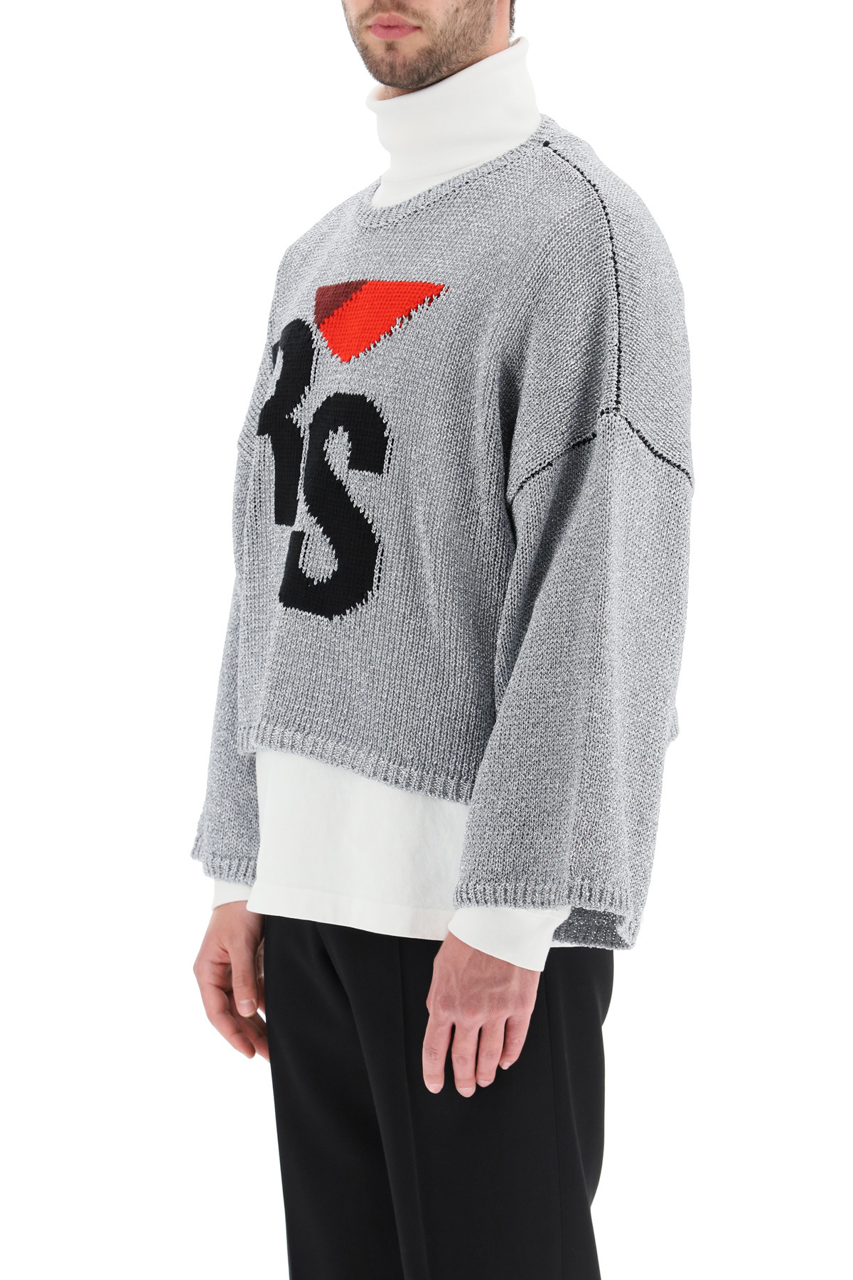 Raf Simons Intarsia-logo Jumper In Gray