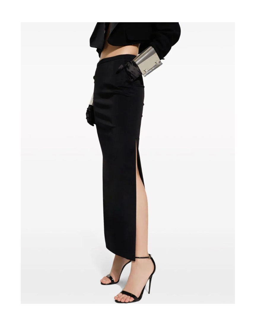 Dolce & Gabbana Long Skirt Cady Texture High-waisted Slit In Black
