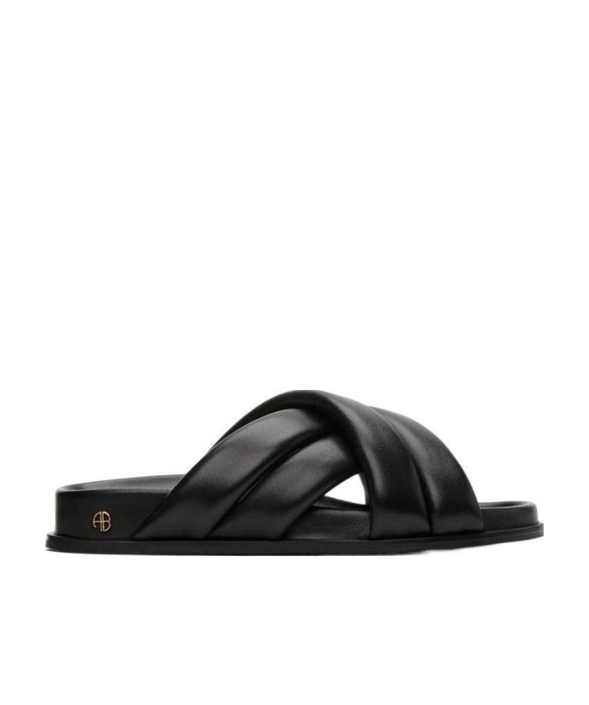 Anine Bing Lizzie Leather Cross-strap Slides In Black