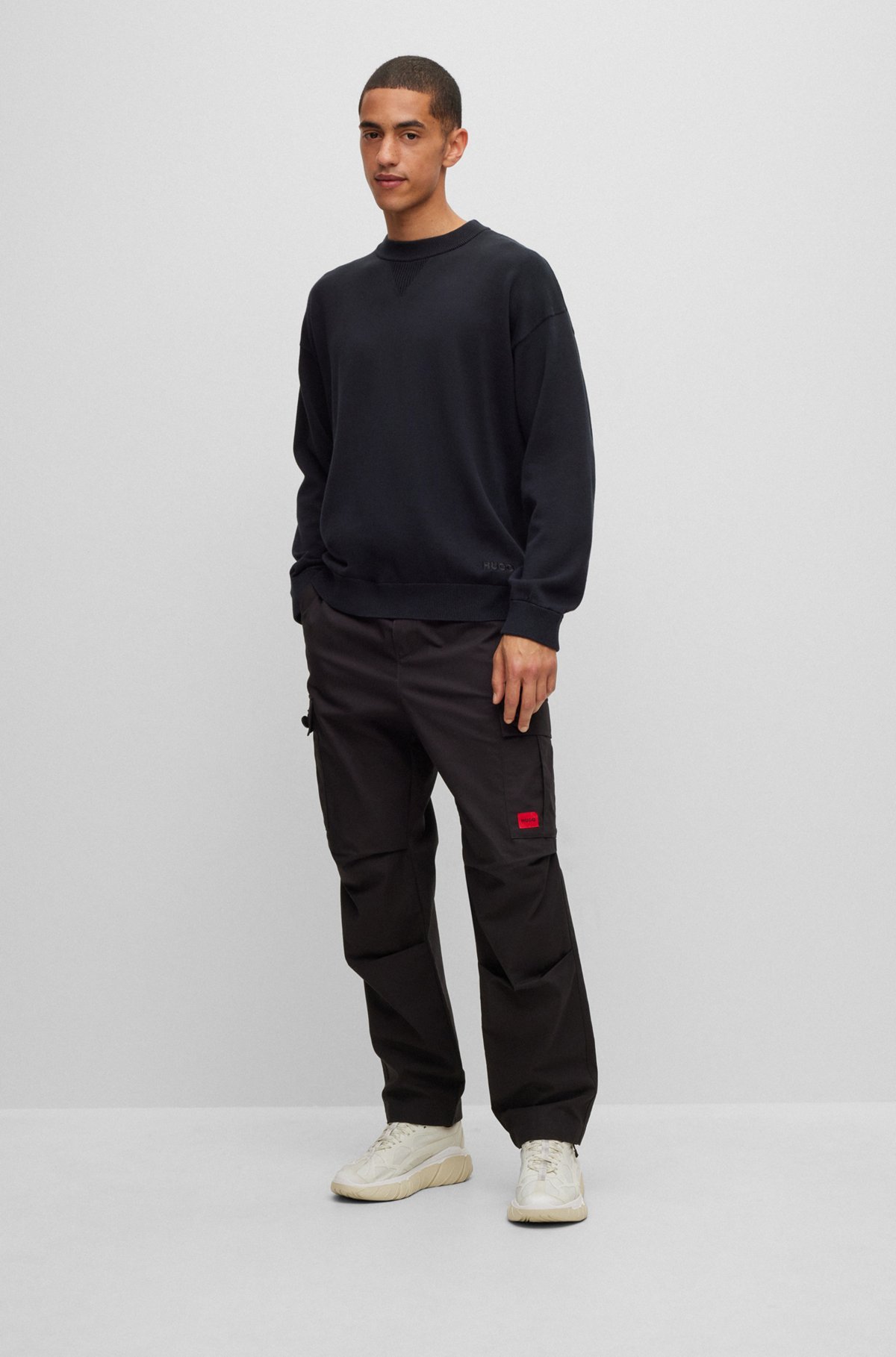 Hugo Boss Virgin-wool Sweater With Embroidered Logo In Black