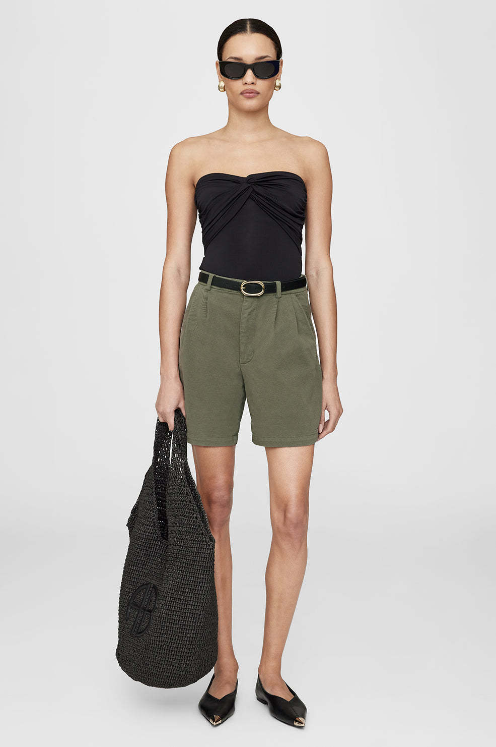 ANINE BING ANINE BING CARRIE PLEATED KNEE-LENGTH SHORTS
