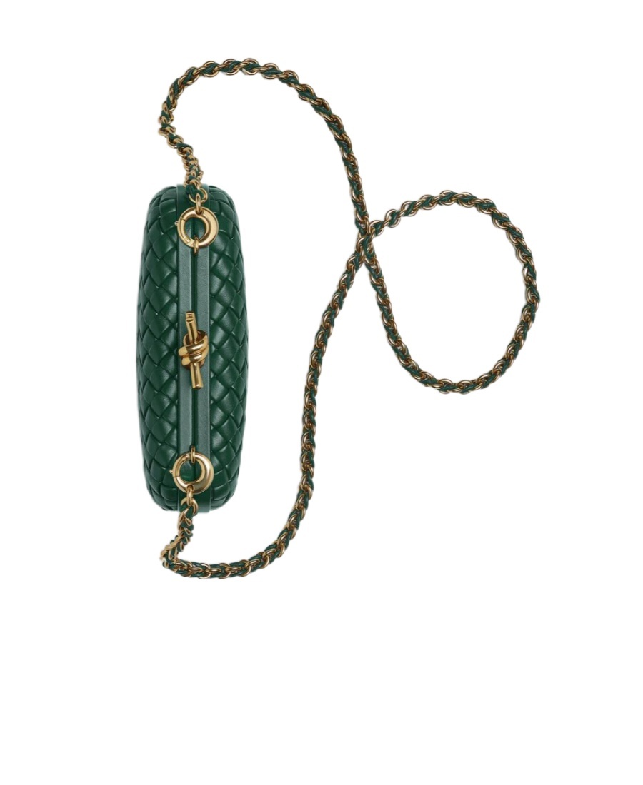 Bottega Veneta Knot Chain Intreccio Leather Shoulder Bag In Green
