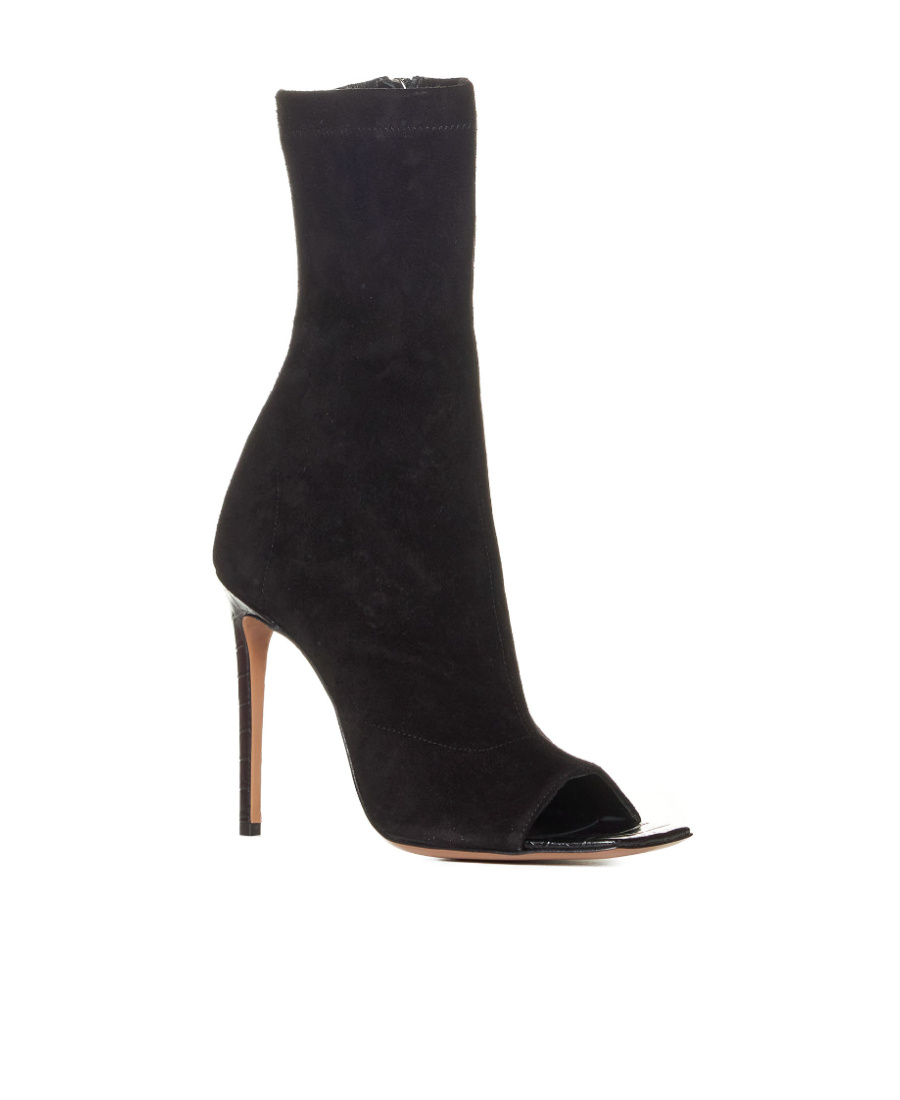 Paris Texas Black Amanda Calf Suede Stretch Ankle Boots In Black