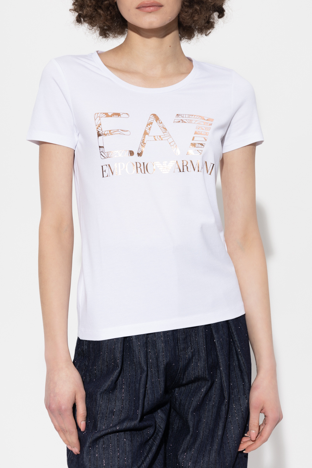 Ea7 Metallic Logo-print T-shirt In White