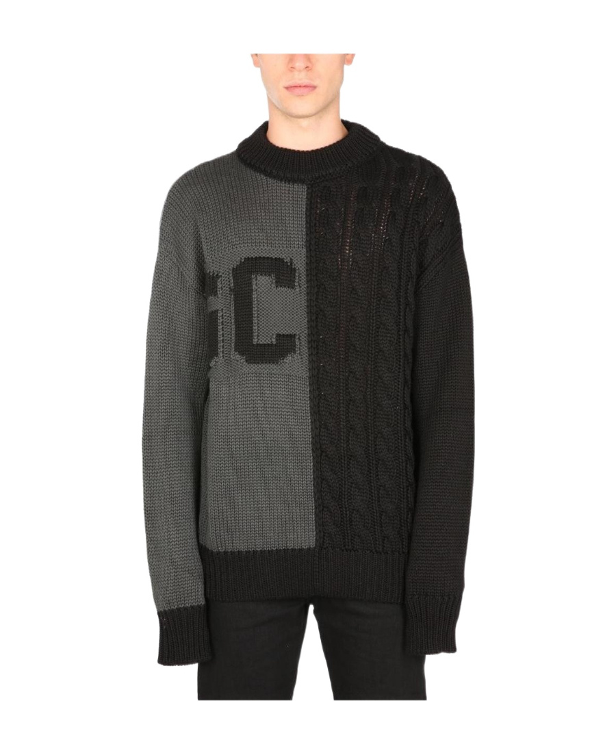 Shop Gcds Logo-printed Cable-knit Jumper In Black