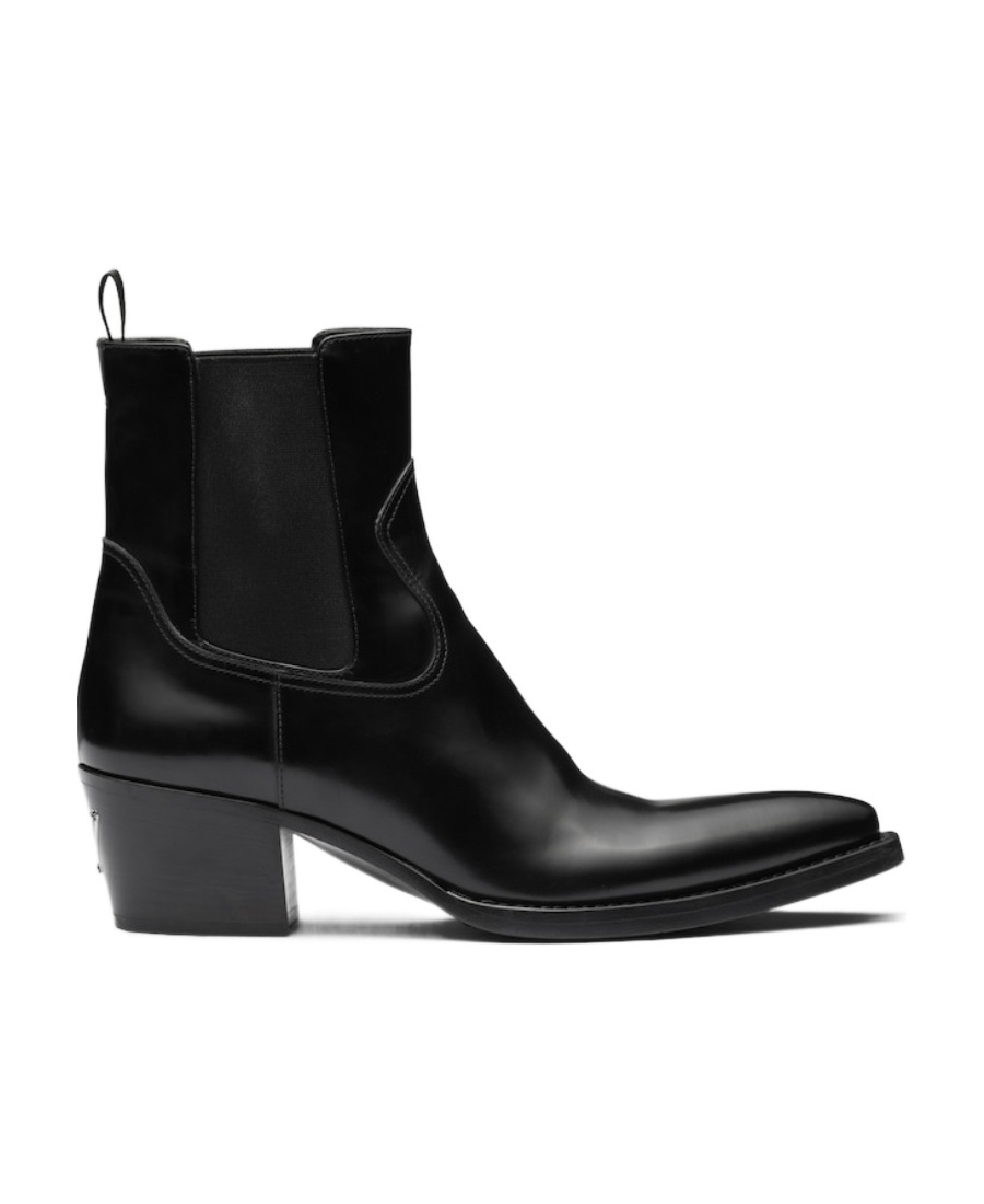 Prada Brushed Leather Ankle Boots 55 In Black