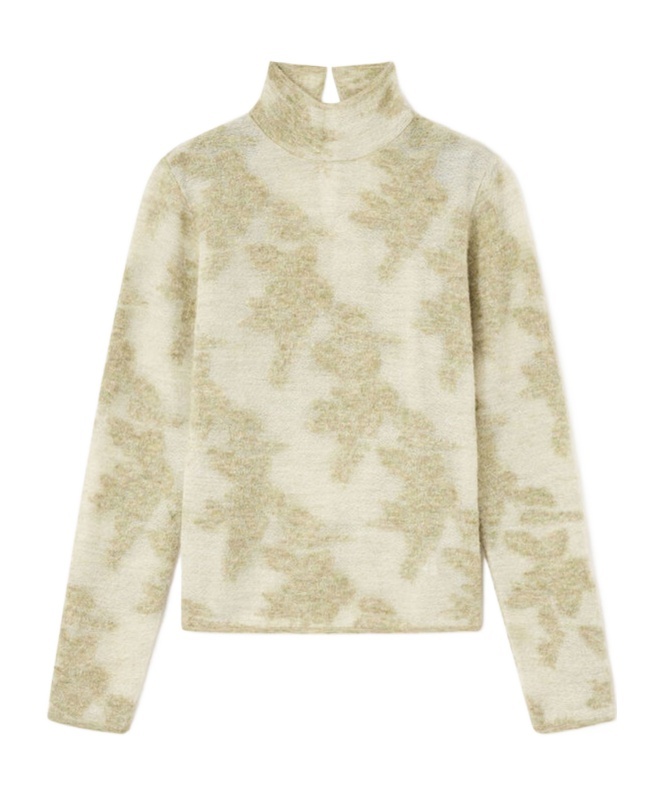 Ganni Flower Jacquard Mockneck Sweater In Brown