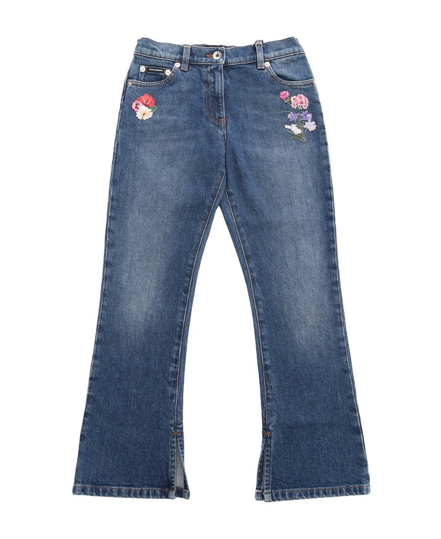 Dolce & Gabbana Floral-embroidered Jeans In Blue