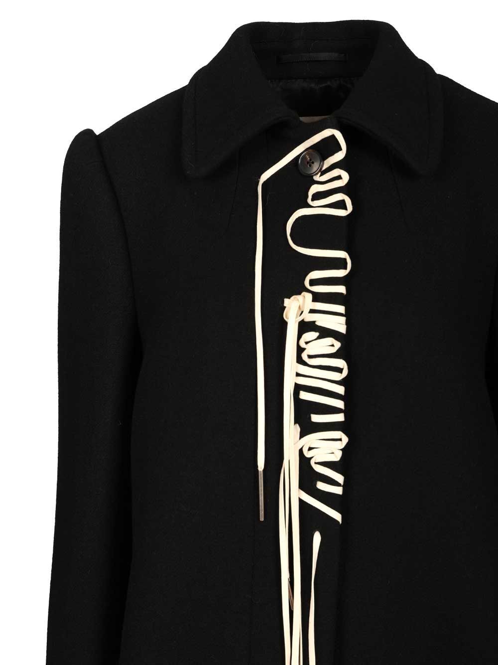 Dries Van Noten Wool Blend Coat With Collared Neck And Pockets In Black