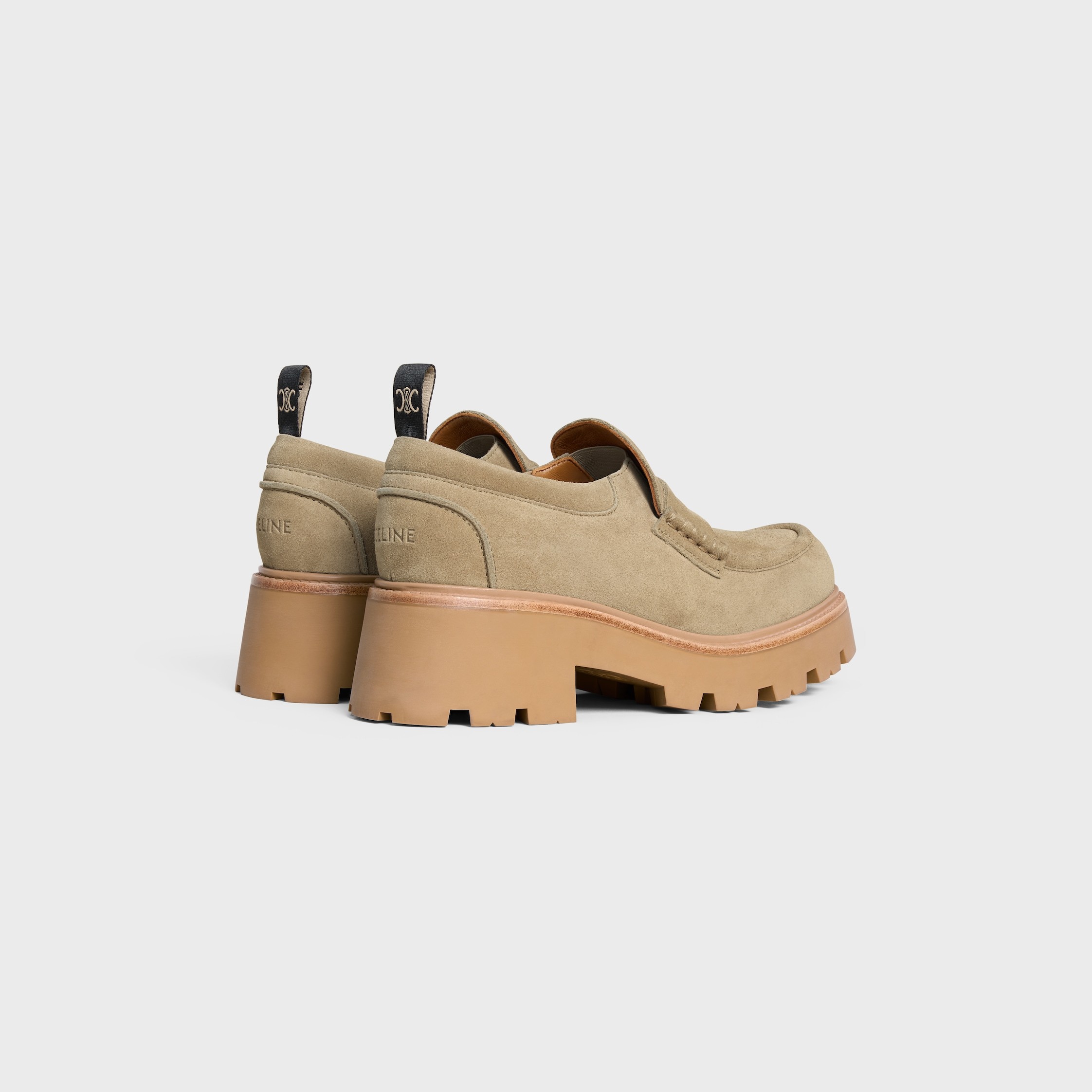 Celine Triomphe Loafers In Suede Calfskin In Brown