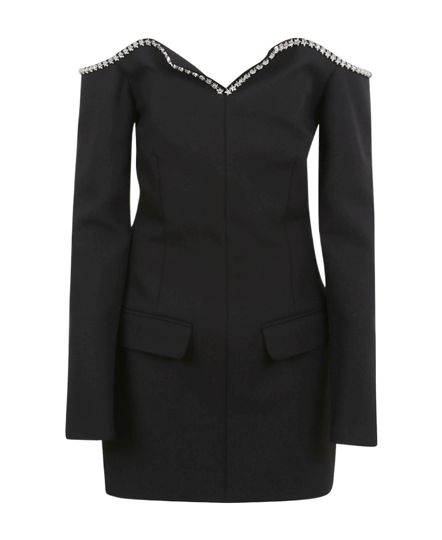 Msgm Crystal-embellished Mini Dress In Black
