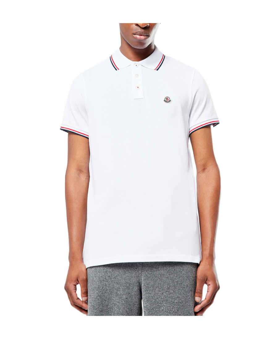 Moncler Cotton Piquet Polo Shirt With Tricolor Trim In White