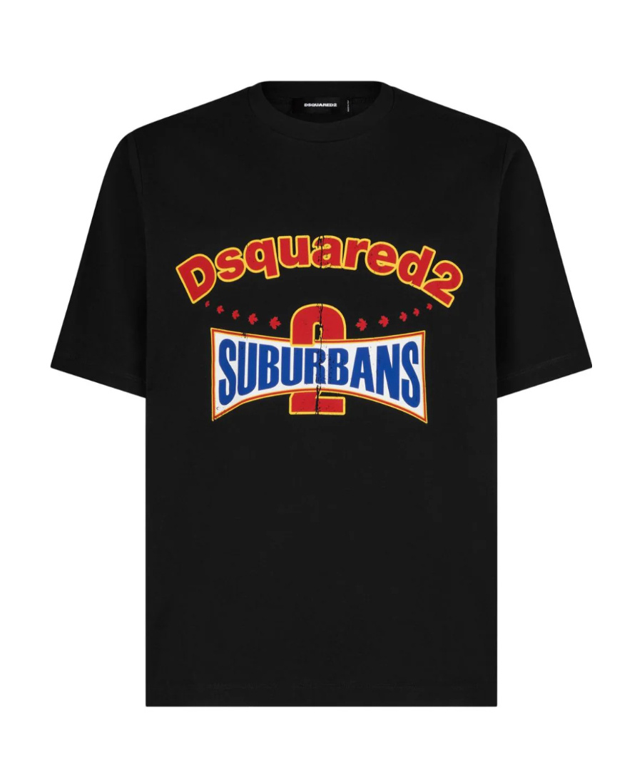 Dsquared2 Crew Neck D2 Suburban Skater Fit Cotton T-shirt In Black